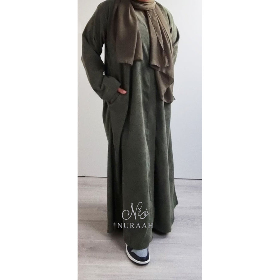 CORDUROY WINTER ABAYA OLIVE GREEN - NURAAH