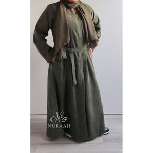 CORDUROY WINTER ABAYA OLIVE GREEN - NURAAH