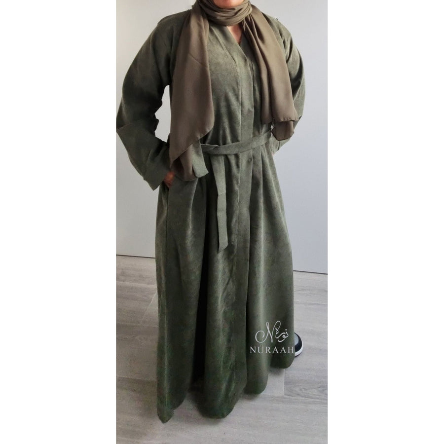 CORDUROY WINTER ABAYA OLIVE GREEN - NURAAH