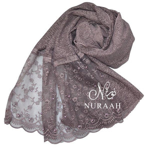 COTTON LACE SCARF WITH PEARLS DULL MAUVE - NURAAH