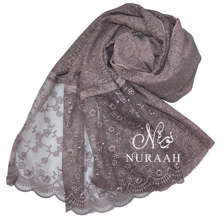 COTTON LACE SCARF WITH PEARLS DULL MAUVE - NURAAH