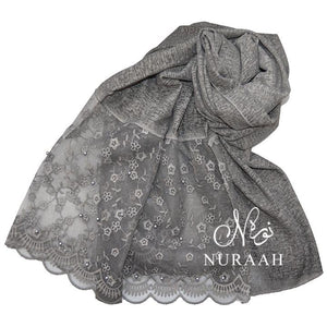 COTTON LACE SCARF WITH PEARLS GREY - NURAAH