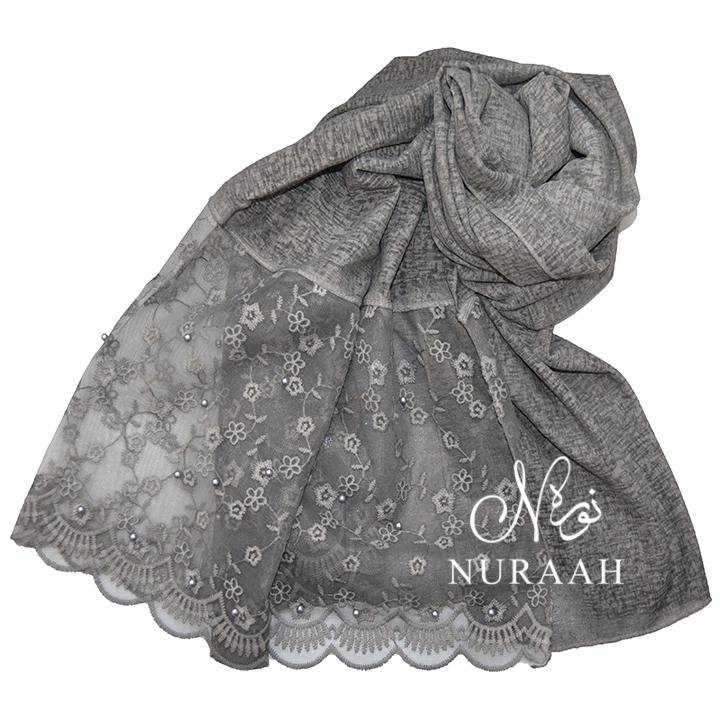 COTTON LACE SCARF WITH PEARLS GREY - NURAAH