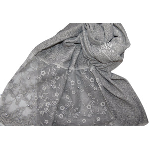 COTTON LACE SCARF WITH PEARLS GREY - NURAAH