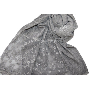 COTTON LACE SCARF WITH PEARLS GREY - NURAAH