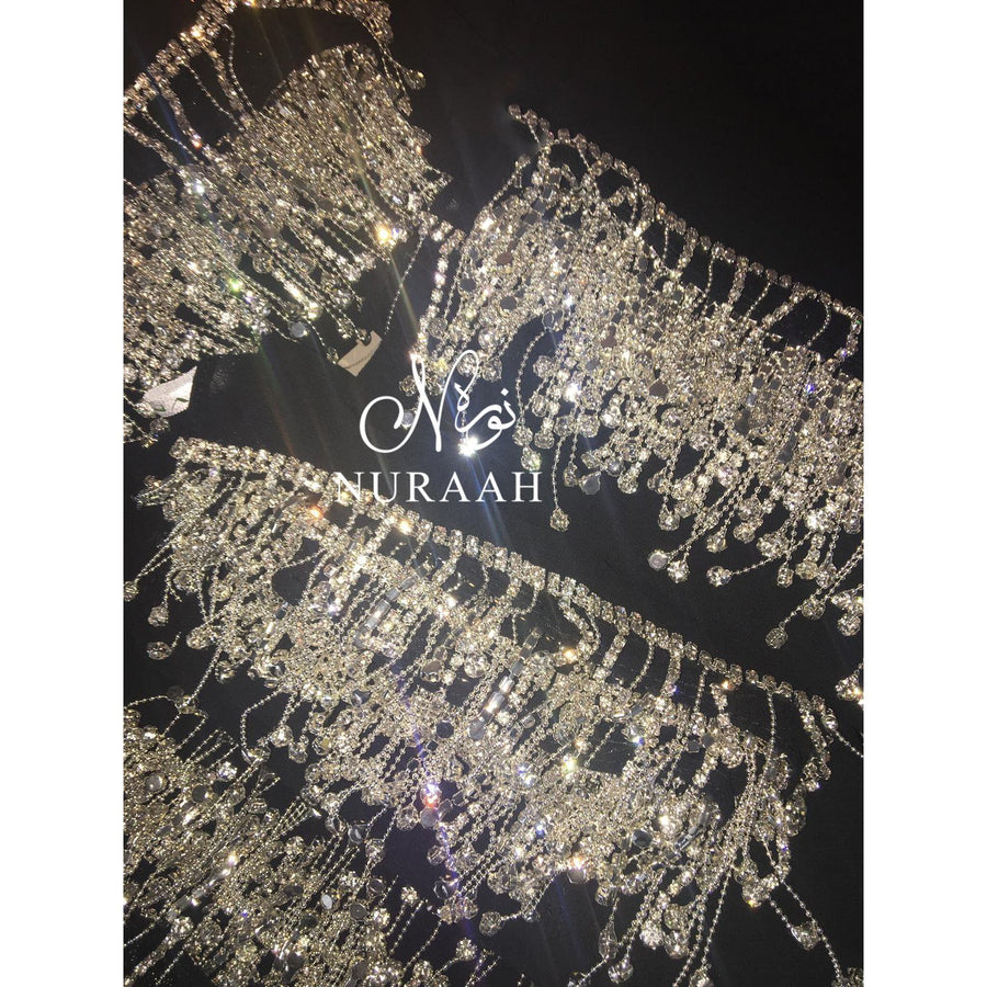 CRYSTAL STONES BLACK CHIFFON SHAWL/SCARF - NURAAH