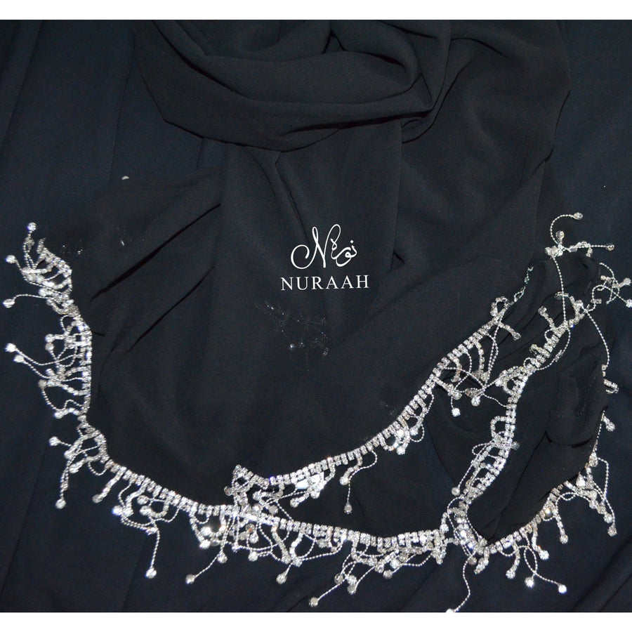 CRYSTAL STONES BLACK CHIFFON SHAWL/SCARF - NURAAH