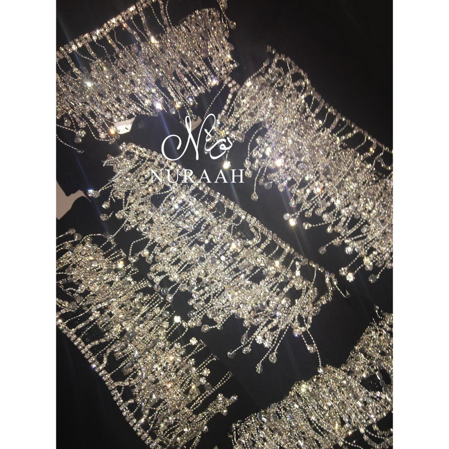 CRYSTAL STONES BLACK CHIFFON SHAWL/SCARF - NURAAH
