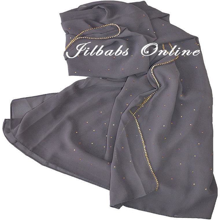 DIAMANTE CHIFFON SCARF grey - NURAAH