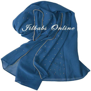 DIAMANTE CHIFFON SCARF petrol blue - NURAAH