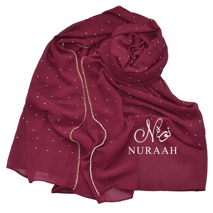 DIAMANTE TRIMMING CHIFFON HIJAB CRIMSON - NURAAH