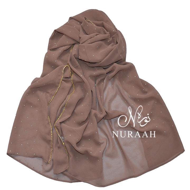 DIAMANTE TRIMMING CHIFFON HIJAB LIGHT BROWN - NURAAH