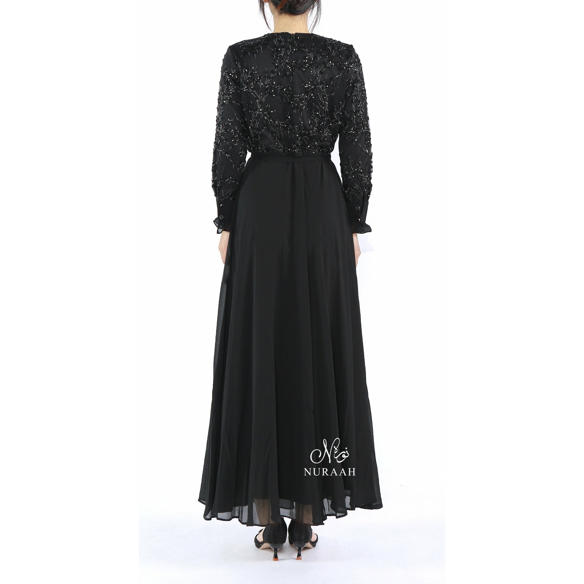 ELIZA SEQUIN AND EMBROIDERY DRESS BLACK 03 - NURAAH