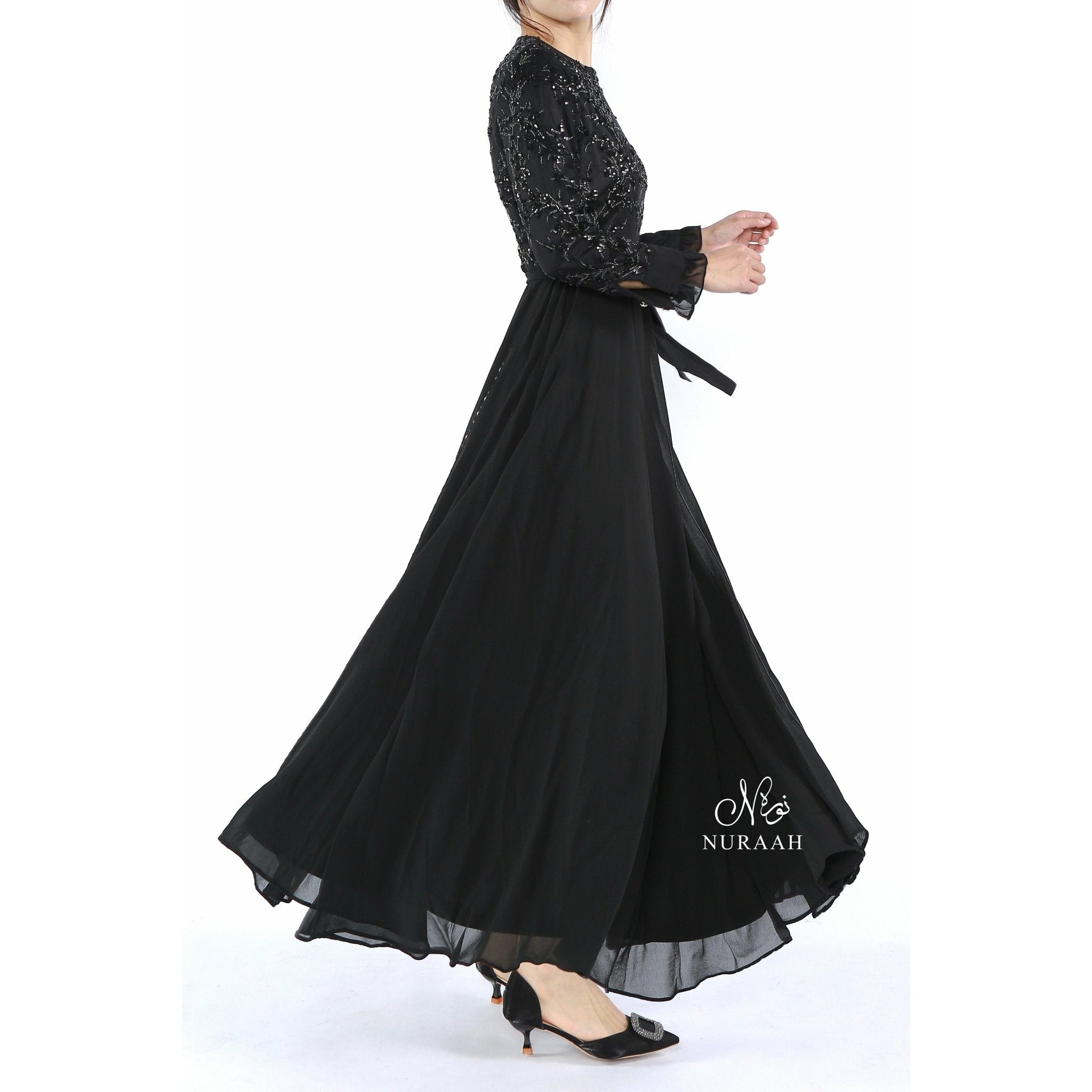 ELIZA SEQUIN AND EMBROIDERY DRESS BLACK 03 - NURAAH