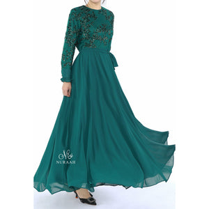 ELIZA SEQUIN AND EMBROIDERY DRESS GREEN - NURAAH