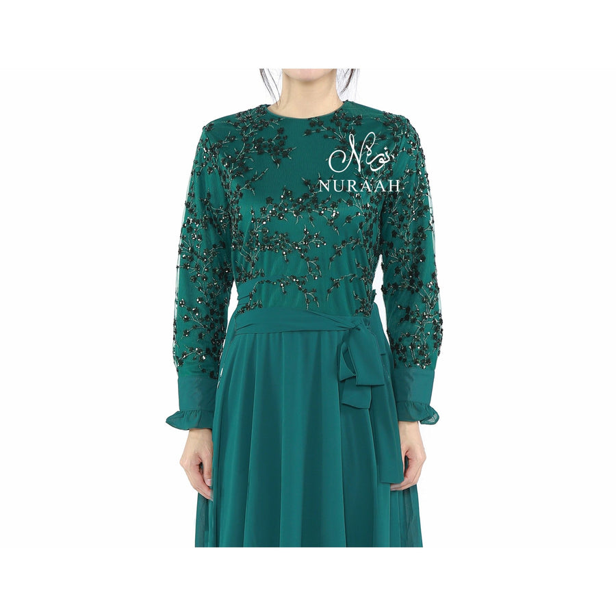 ELIZA SEQUIN AND EMBROIDERY DRESS GREEN - NURAAH