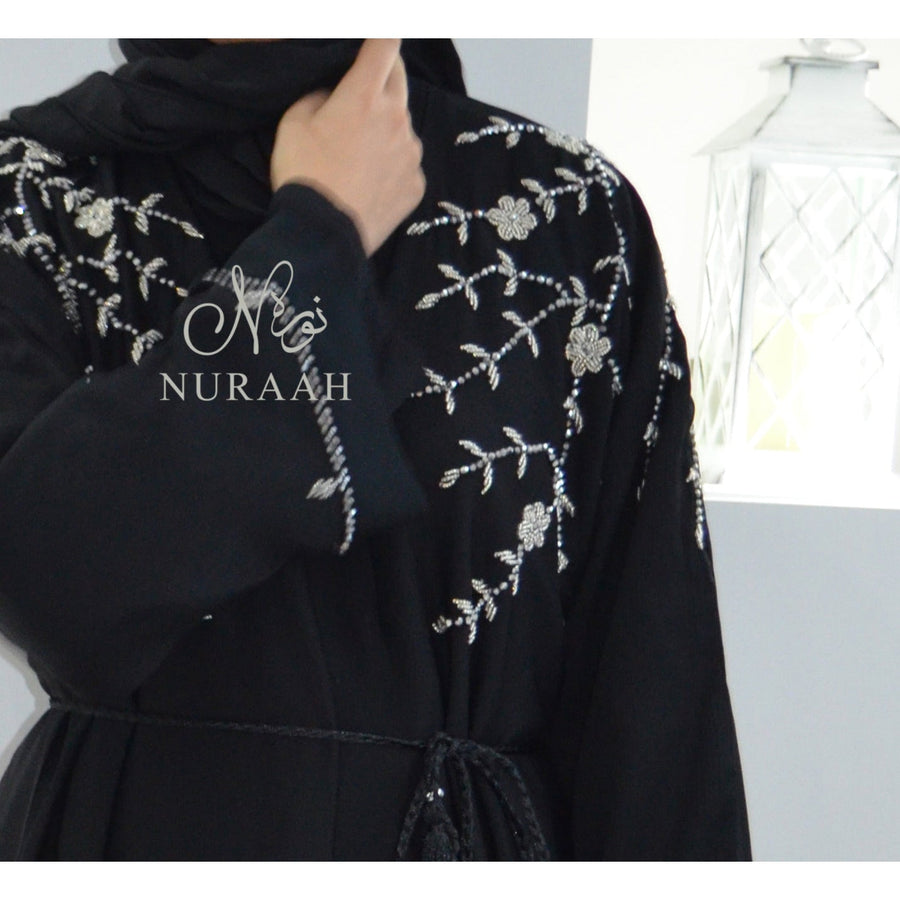 EMBELLISHED OPEN ABAYA BLACK - NURAAH