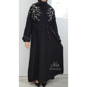 EMBELLISHED OPEN ABAYA BLACK - NURAAH