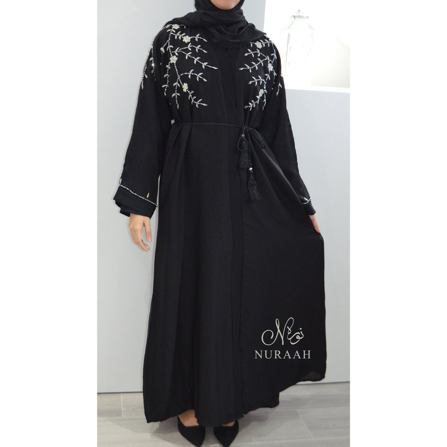 EMBELLISHED OPEN ABAYA BLACK - NURAAH