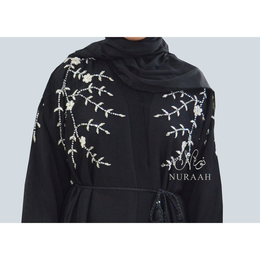 EMBELLISHED OPEN ABAYA BLACK - NURAAH