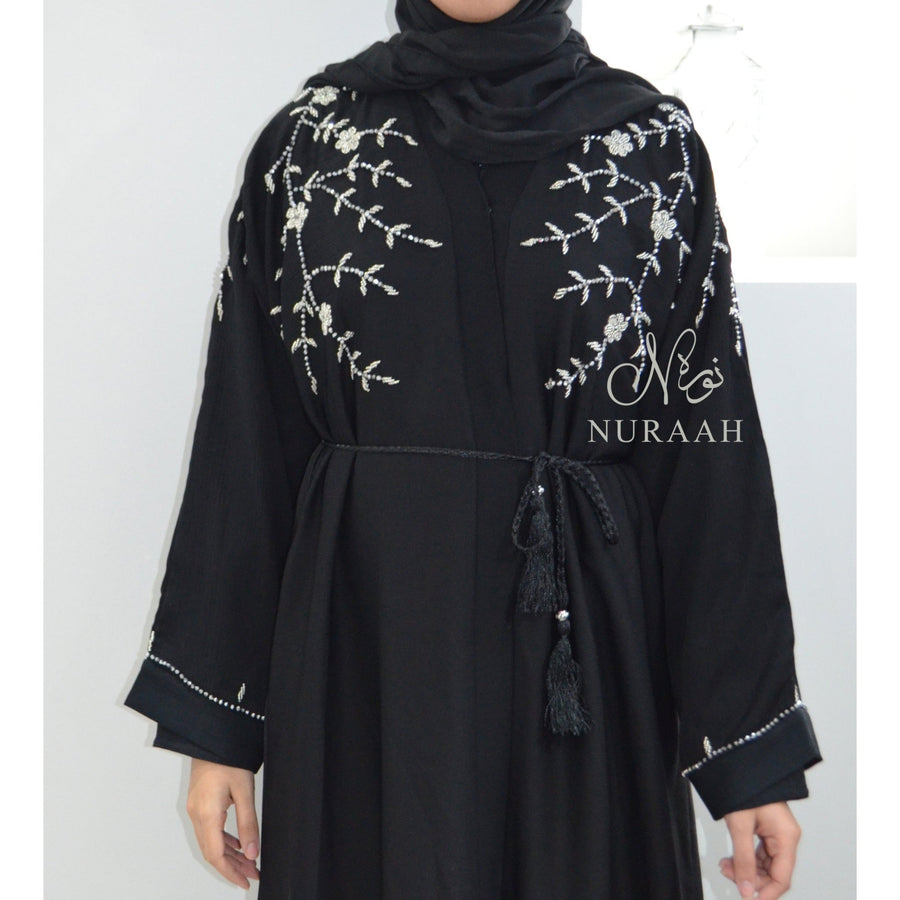 EMBELLISHED OPEN ABAYA BLACK - NURAAH