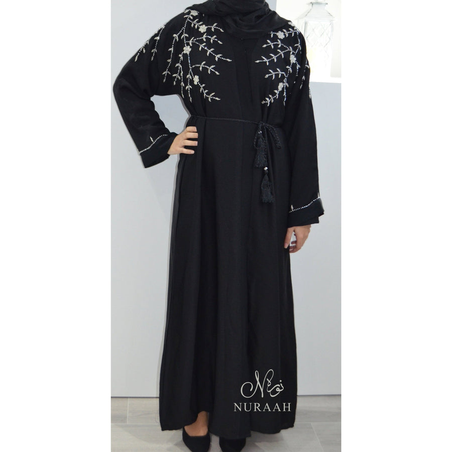 EMBELLISHED OPEN ABAYA BLACK - NURAAH