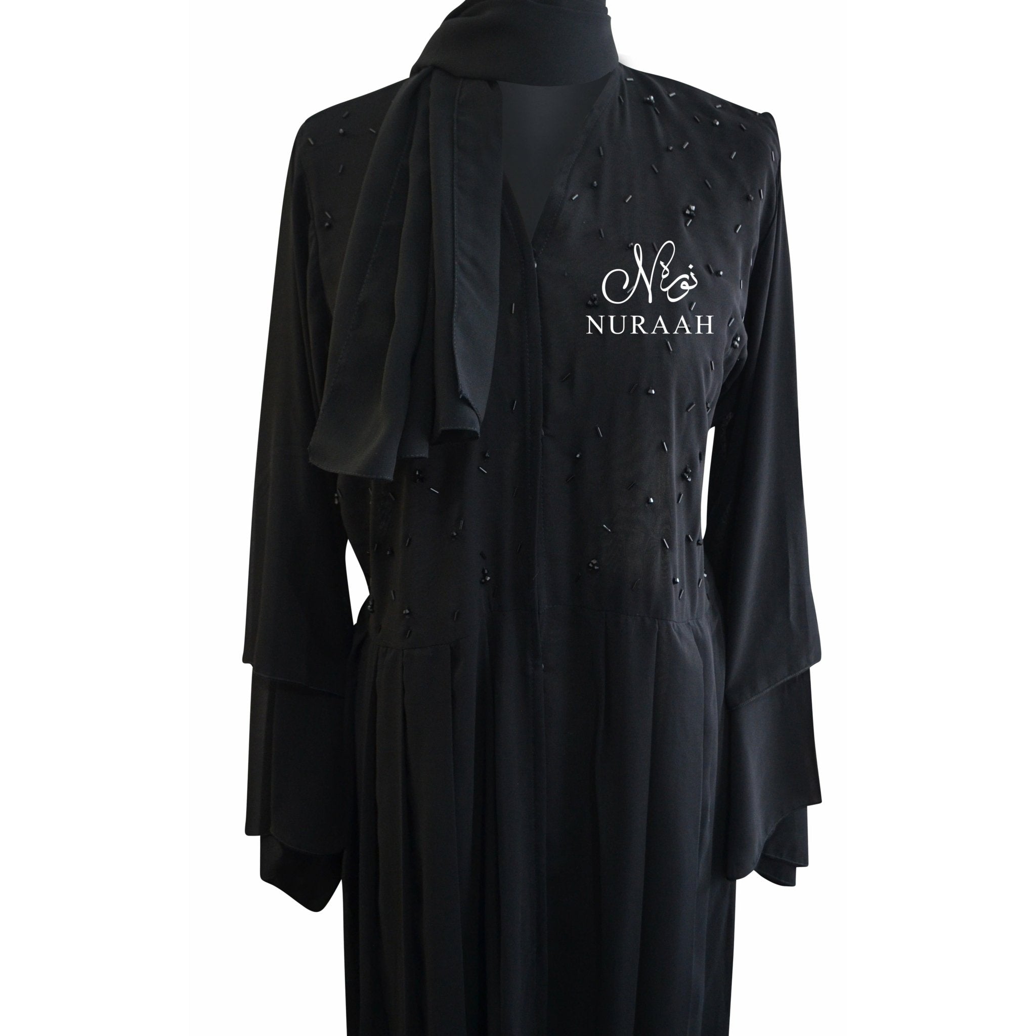 EMBELLISHED PLEATED KIMONO BLACK - NURAAH