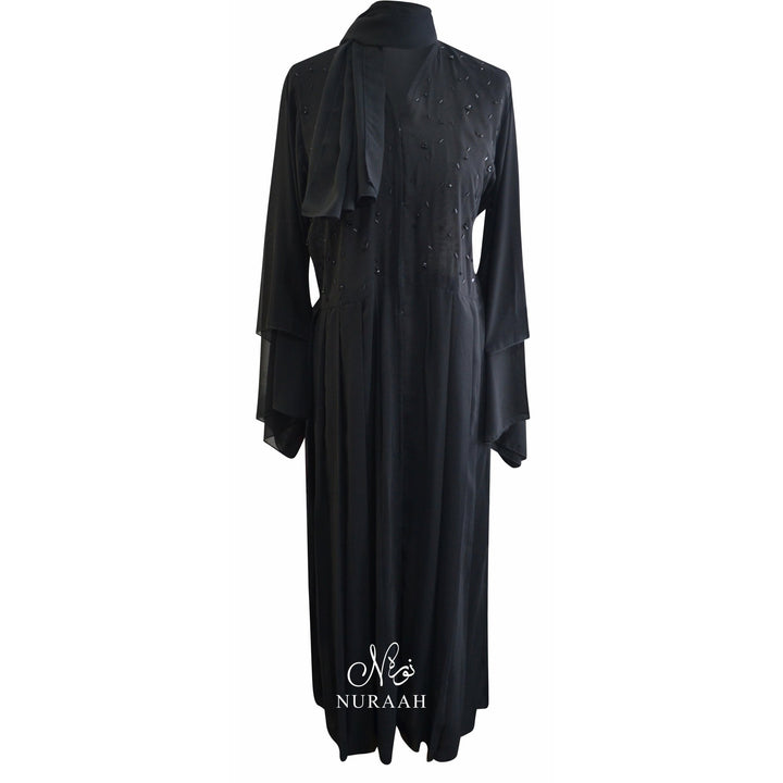 EMBELLISHED PLEATED KIMONO BLACK - NURAAH