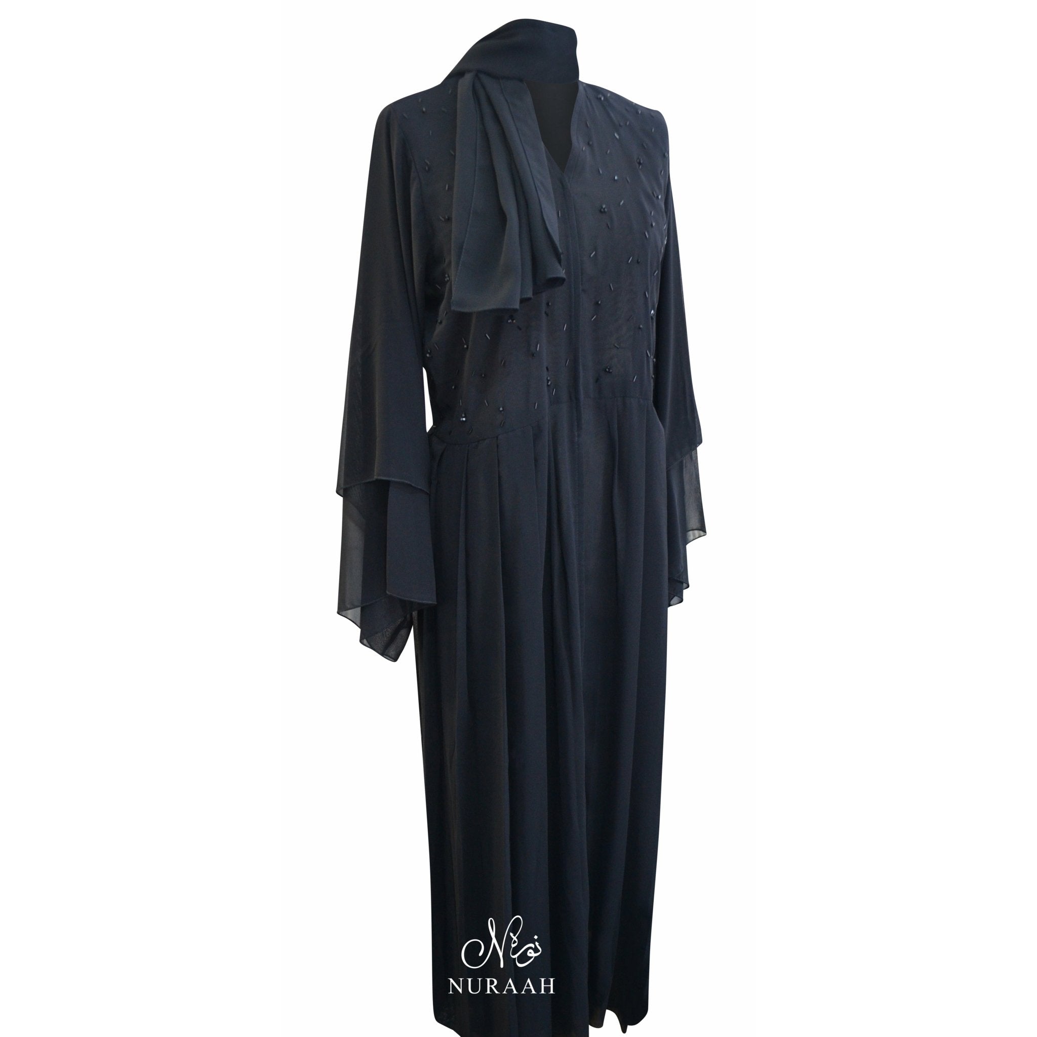 EMBELLISHED PLEATED KIMONO BLACK - NURAAH