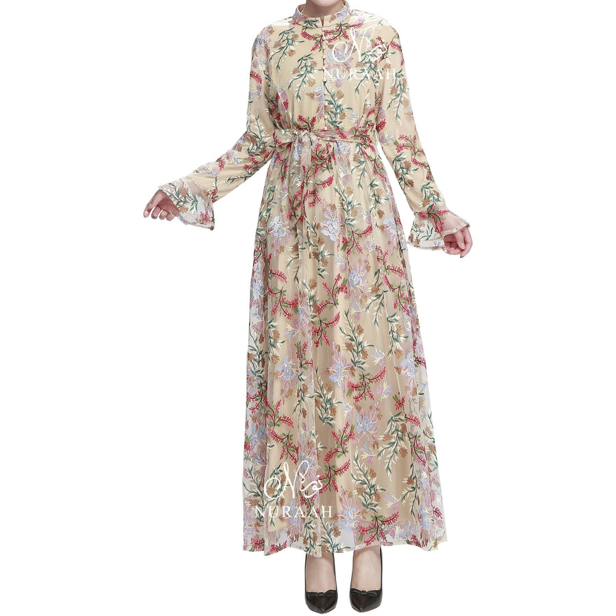 EMBROIDERED FLORAL MESH DRESS - NURAAH