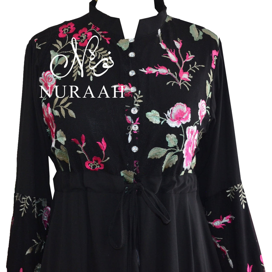 EMBROIDERED LACE KIMONO BLACK - NURAAH