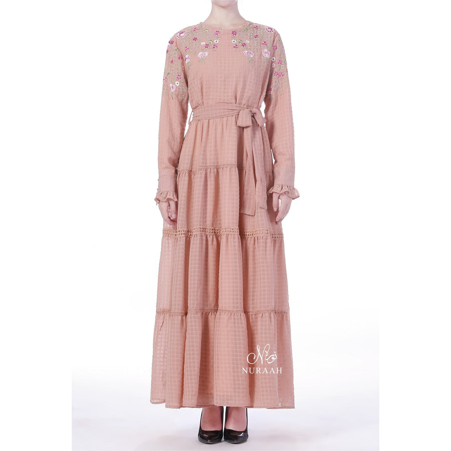 EMBROIDERED TIERED FRILL DRESS - NURAAH