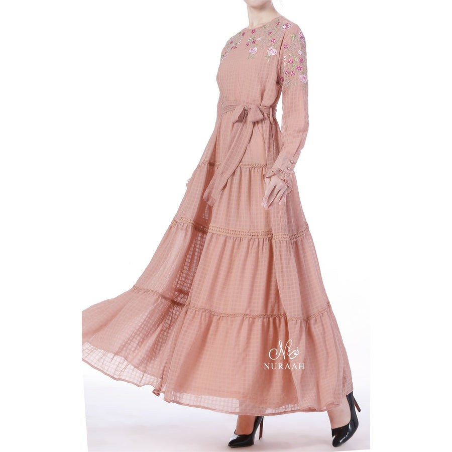 EMBROIDERED TIERED FRILL DRESS - NURAAH