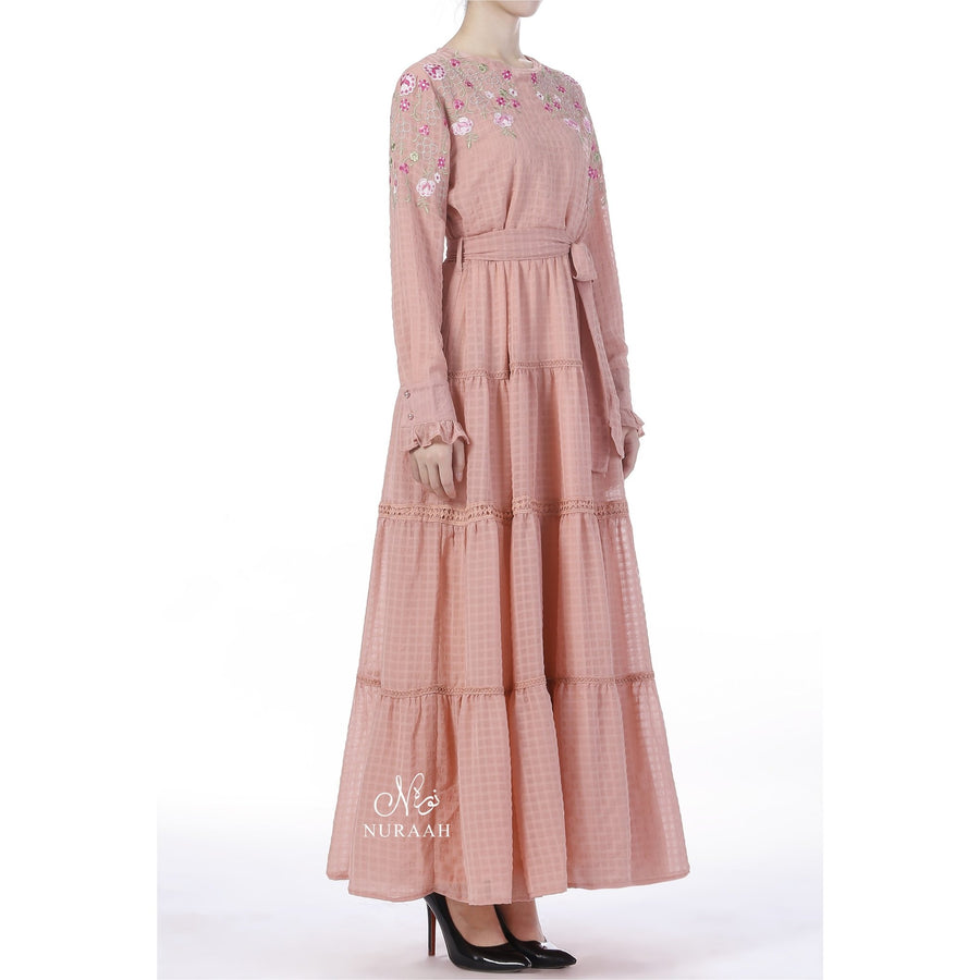 EMBROIDERED TIERED FRILL DRESS - NURAAH