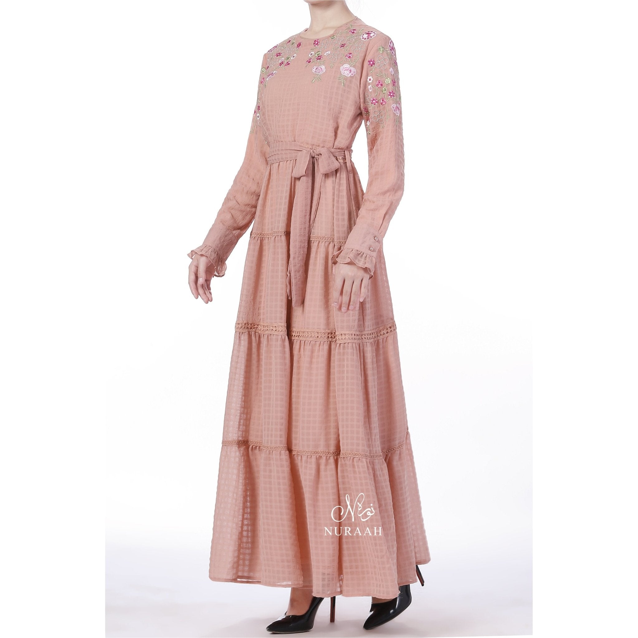 EMBROIDERED TIERED FRILL DRESS - NURAAH