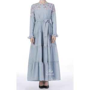 EMBROIDERED TIERED FRILL DRESS SKY BLUE - NURAAH