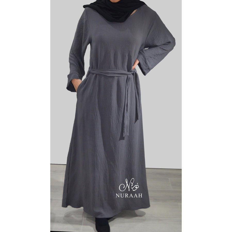 ESSENTIAL PLAIN ABAYA WITH A POCKET GREY - NURAAH