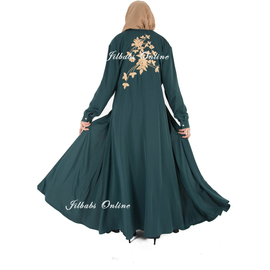 FLORAL EMBROIDERED KIMONO bottle green FL075 - NURAAH