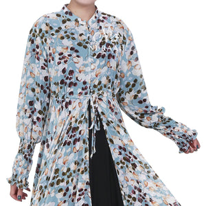 FLORAL LEAF PRINT CHIFFON KIMONO/ SOFT BLUE - NURAAH
