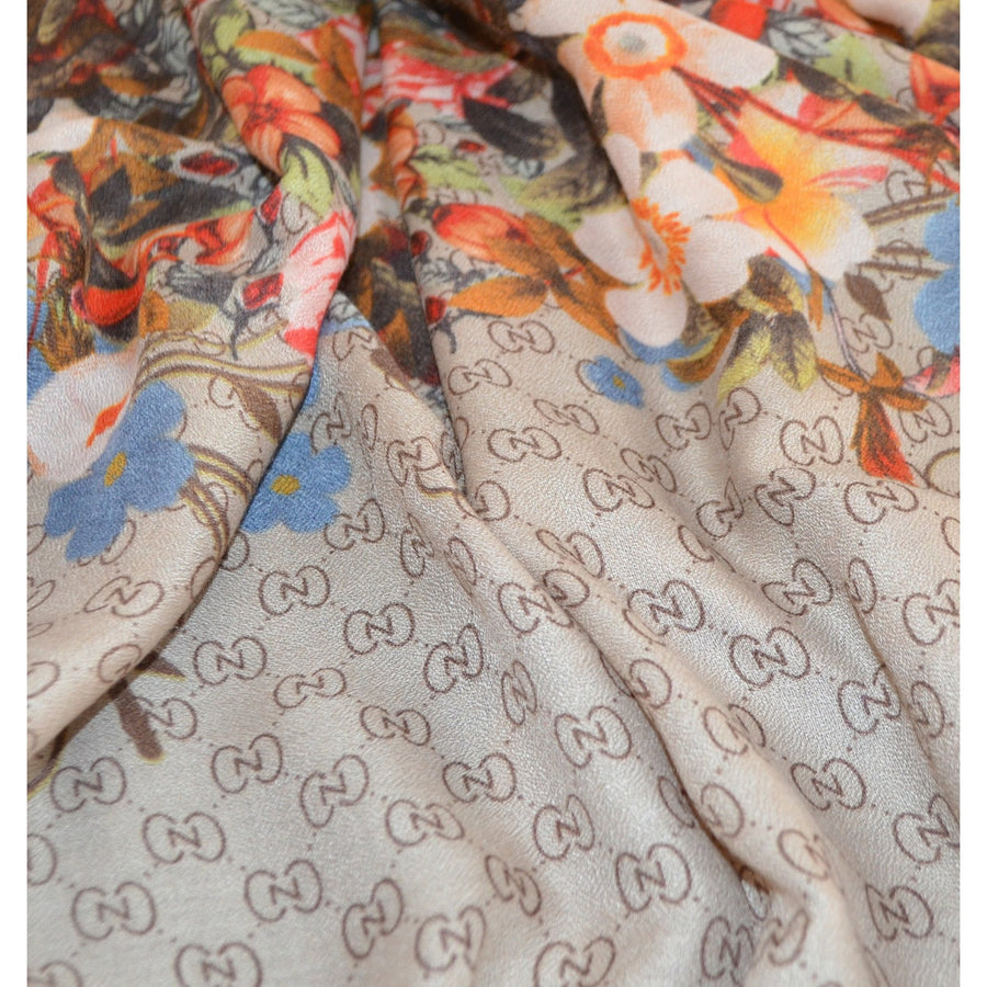 FLOWER BORDER SCARF BEIGE - NURAAH