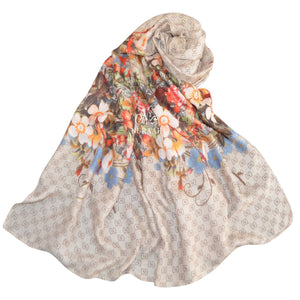 FLOWER BORDER SCARF BEIGE - NURAAH