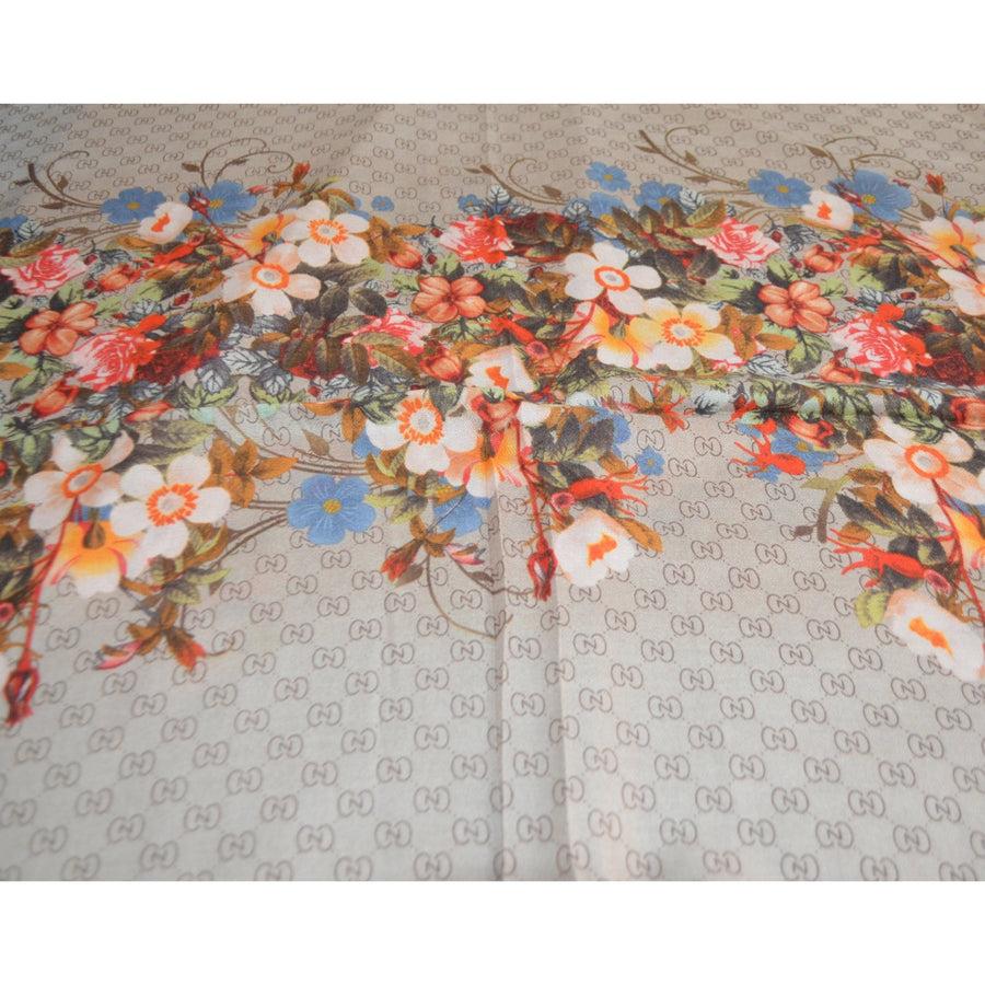 FLOWER BORDER SCARF BEIGE - NURAAH