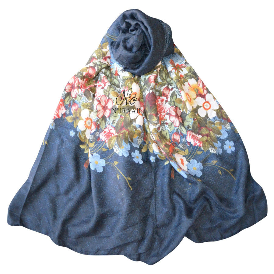 FLOWER BORDER SCARF NAVY - NURAAH