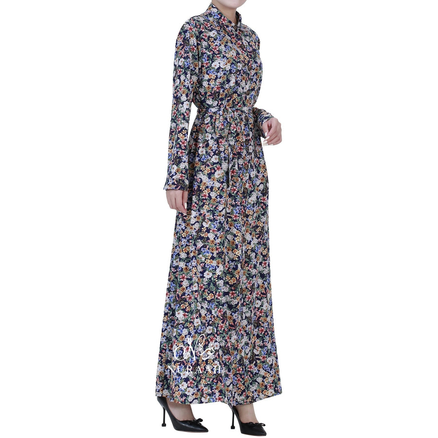 FLOWER GARDEN SHIRT DRESS BLUE - NURAAH
