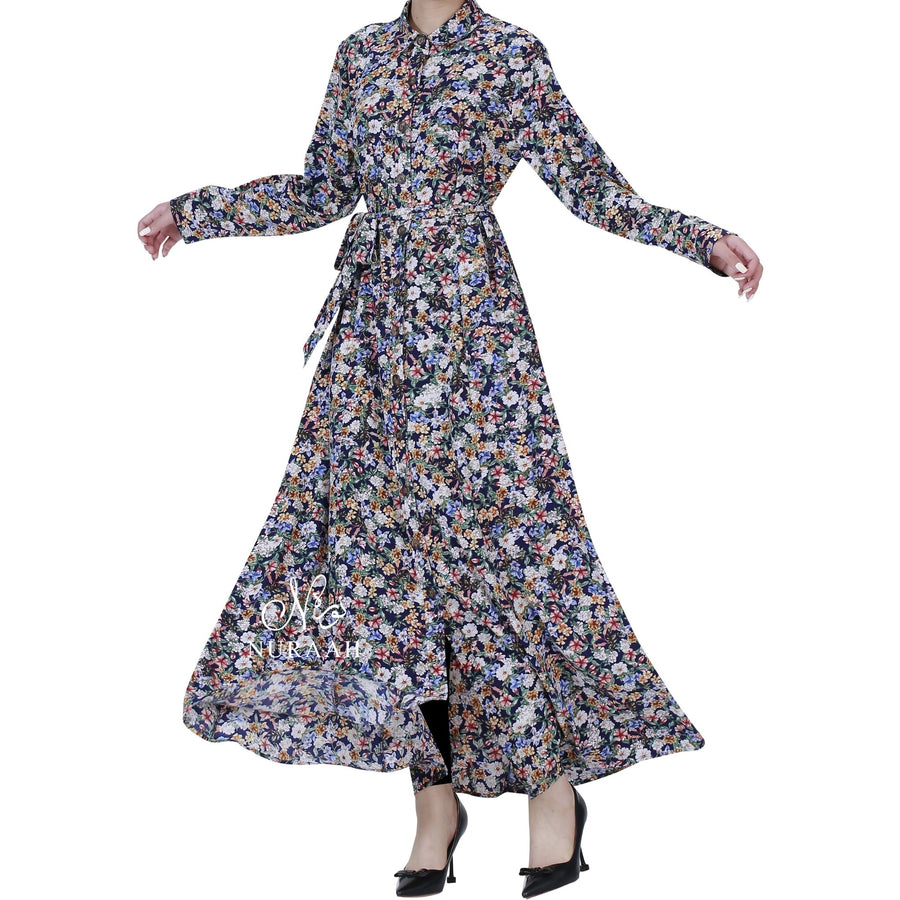 FLOWER GARDEN SHIRT DRESS BLUE - NURAAH