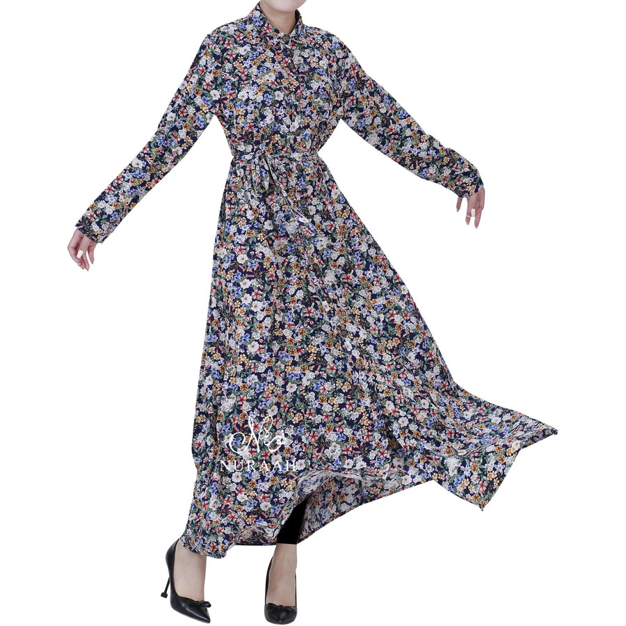 FLOWER GARDEN SHIRT DRESS BLUE - NURAAH