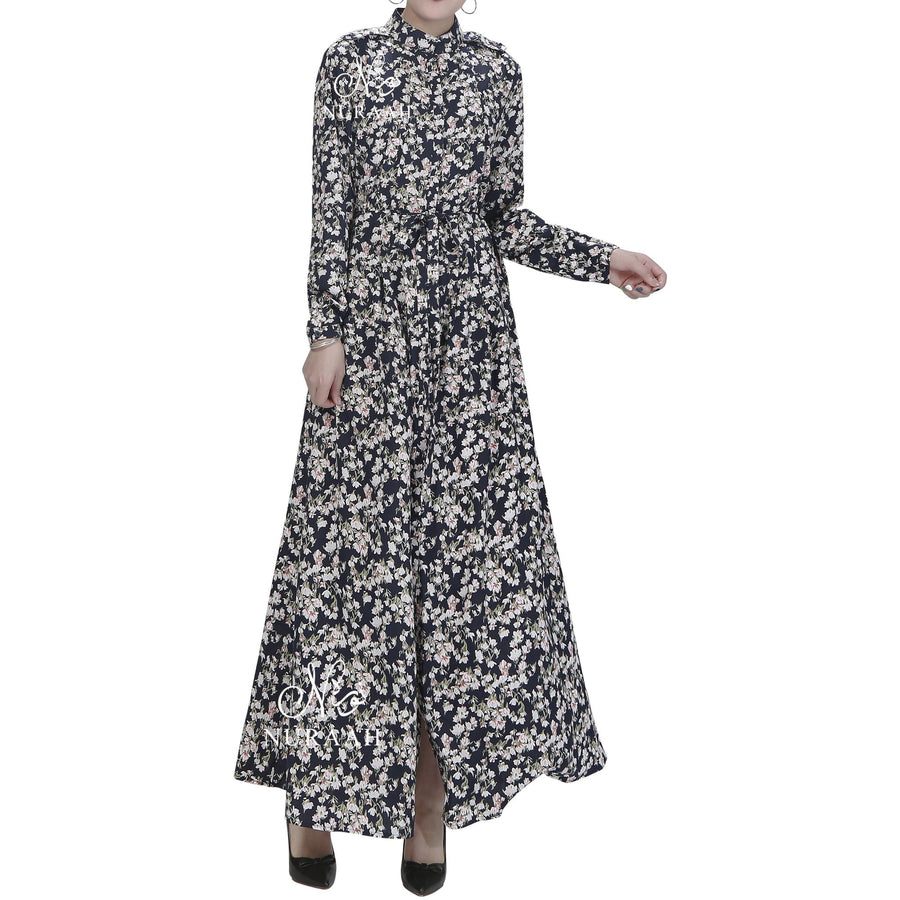 FRONT OPENING SUMMER DRESS BLUE - NURAAH