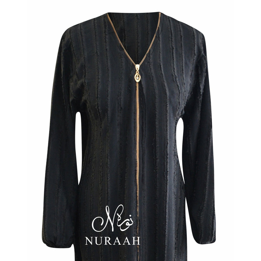 FRONT ZIPPER ABAYA BLACK - NURAAH