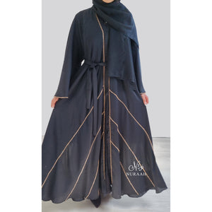 GOLD DIAMANTE OPEN ABAYA BLACK - NURAAH