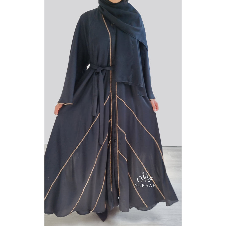 GOLD DIAMANTE OPEN ABAYA BLACK - NURAAH